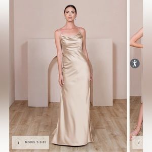 Revelry Skye Satin Dress in gold champagne - size 10 petite